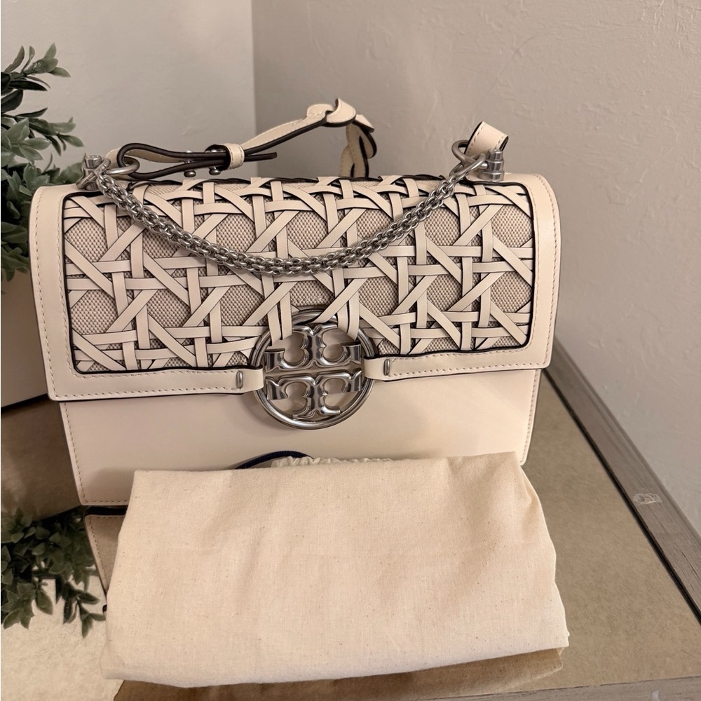Tory Burch Miller Basketweave Flap Shoulder Bag.